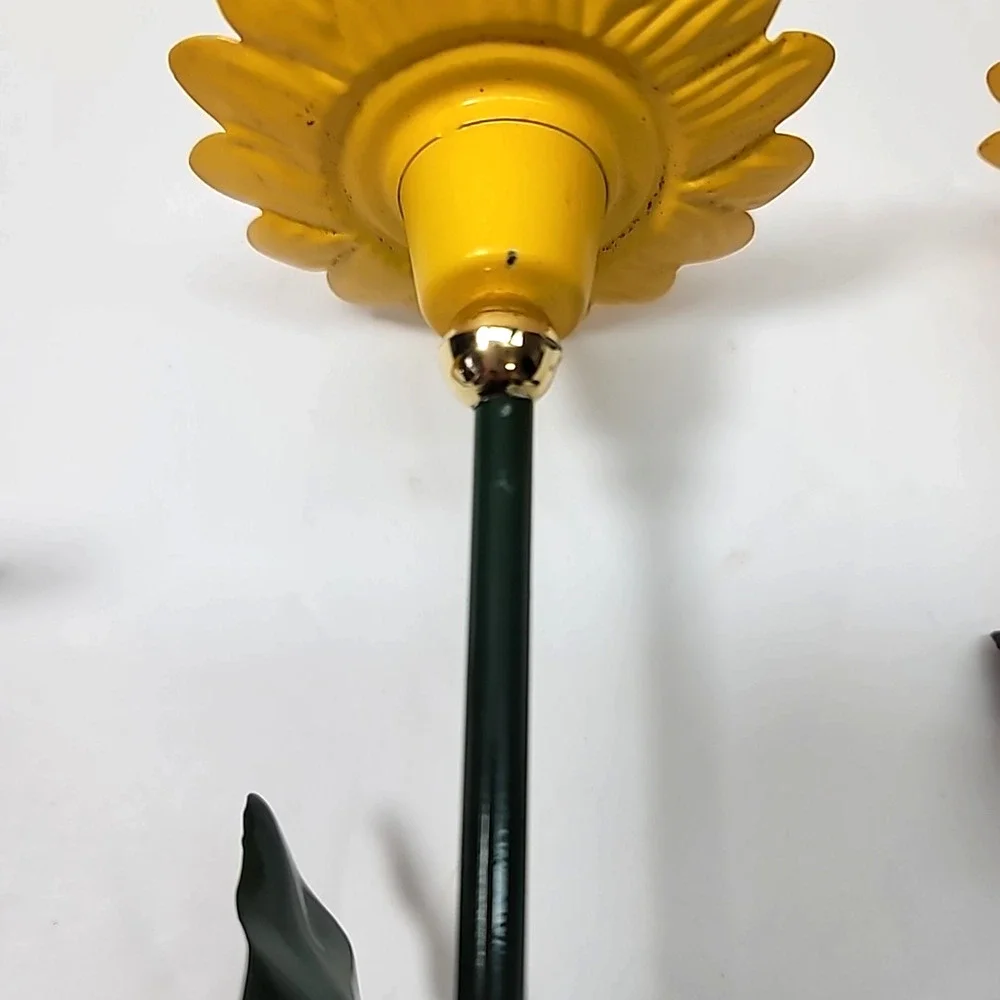 Set of‎ 3 Yellow/Green Metal Sunflower/Daisy Candlestick Holders-Cottage-Spring